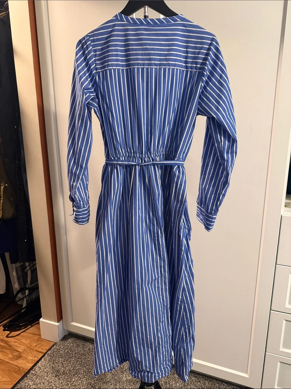 Free Assembly Blue White Striped Belted Shirt Dress Size Medium